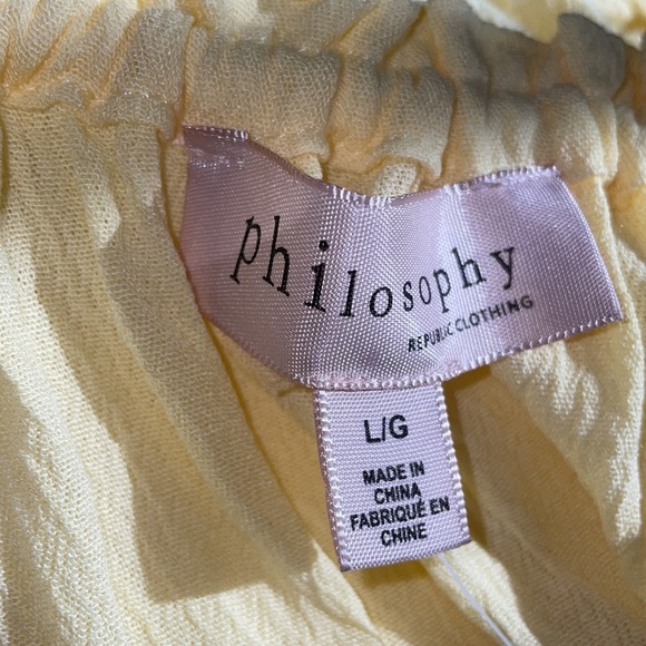 Philosophy yellow, long sleeve & lace embellish top elastic neck & cuff SZ L NWT - Picture 5 of 6